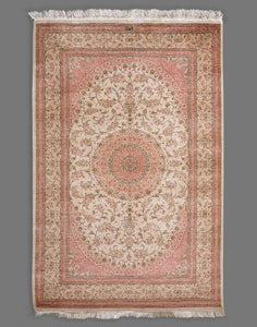 Fine Persian Qum Zanjan Pure Silk Central Medallion Carpet