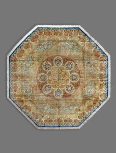 Signed Persian Qum Carpet Octogonal Carpet | Fine Pure Silk